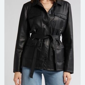Treasure & Bond Black Leather Belted Jacket